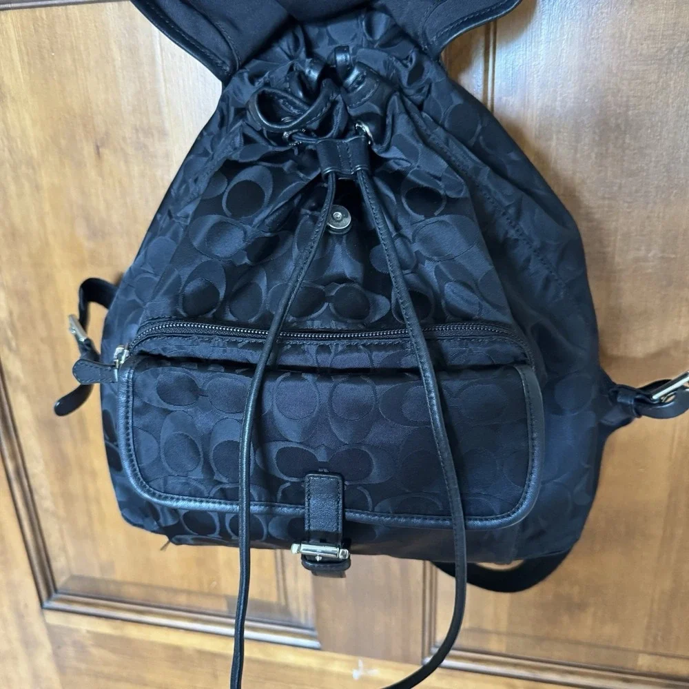 Vintage 90s Coach Signature Nylon Backpack Black Silver With Dust Bag 32970